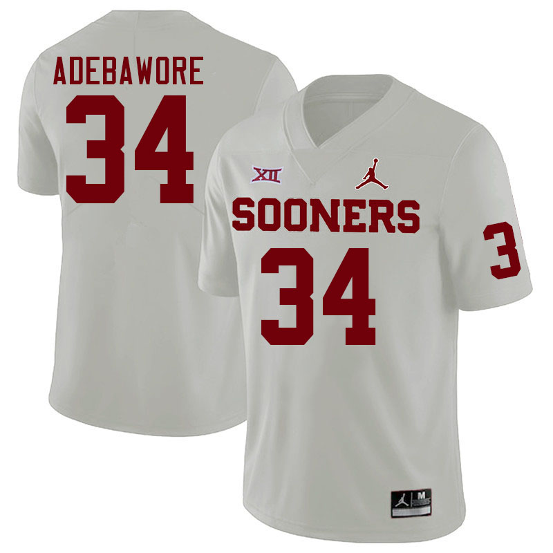 Men #34 Adepoju Adebawore Oklahoma Sooners College Football Jerseys Stitched-White